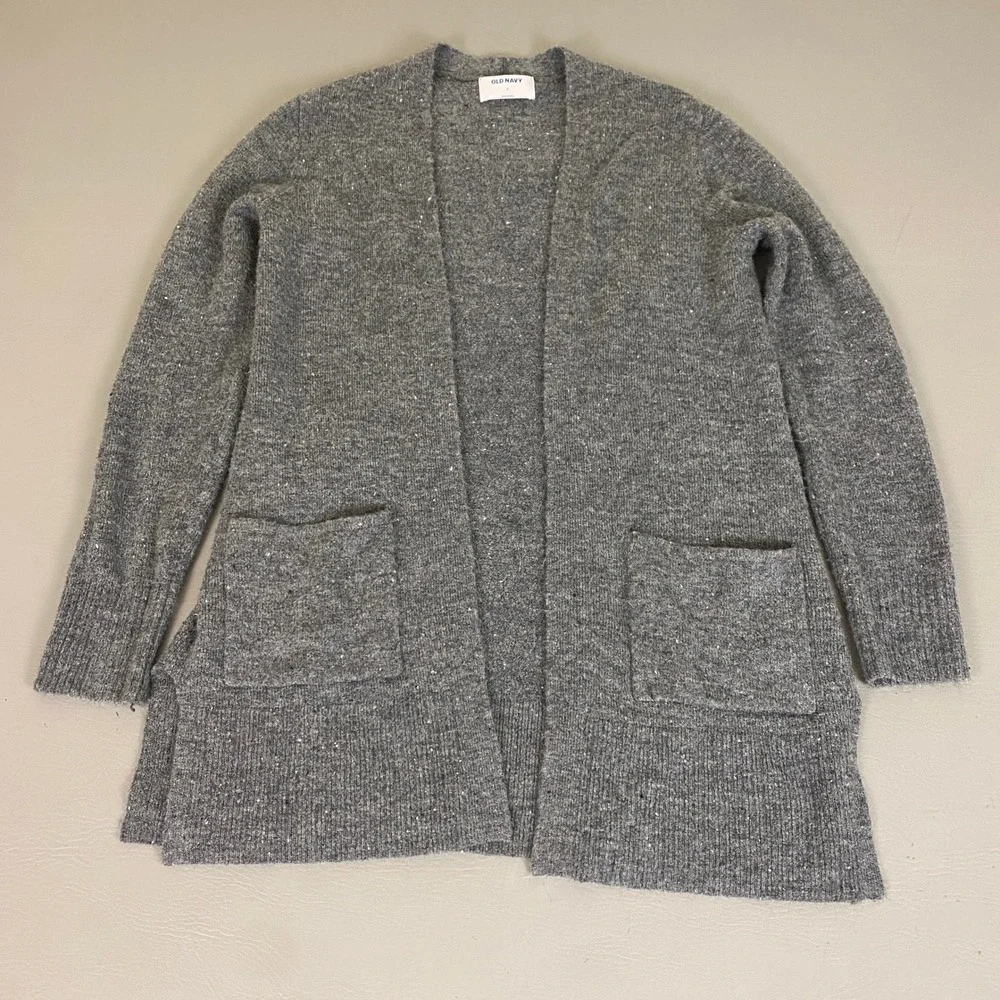 Old Navy Cardigan Sweater Women's‎ Size Small Gray Speckled Open Front Pockets